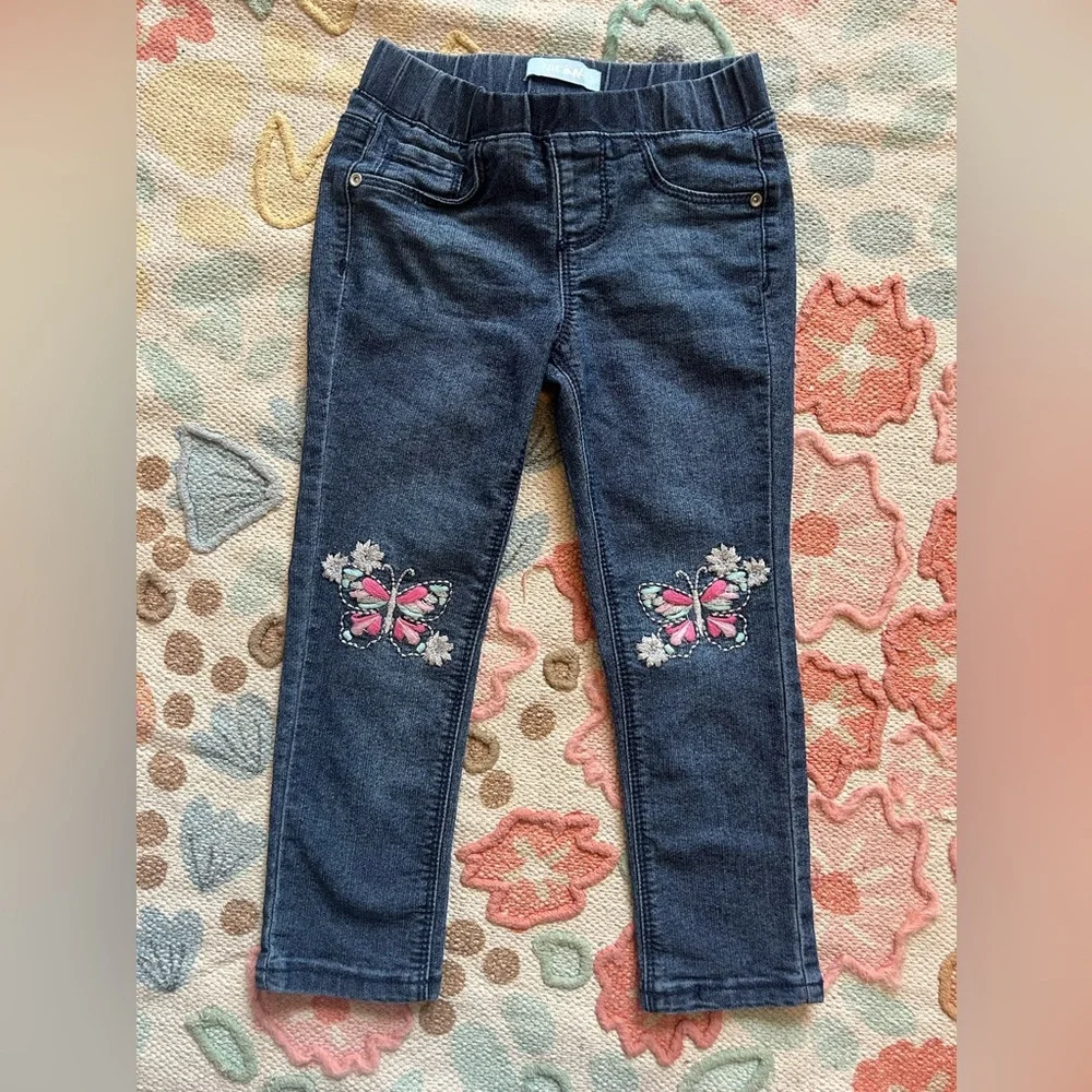 Kids Denim Butterfly Embroidered Jeans
